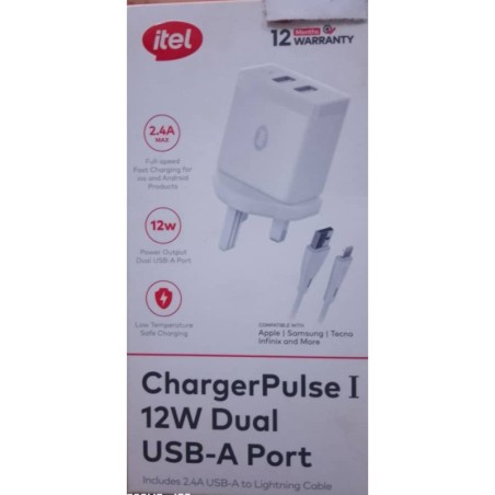 ITEL CHARGER PULSE 12W DUAL USB-A PORT