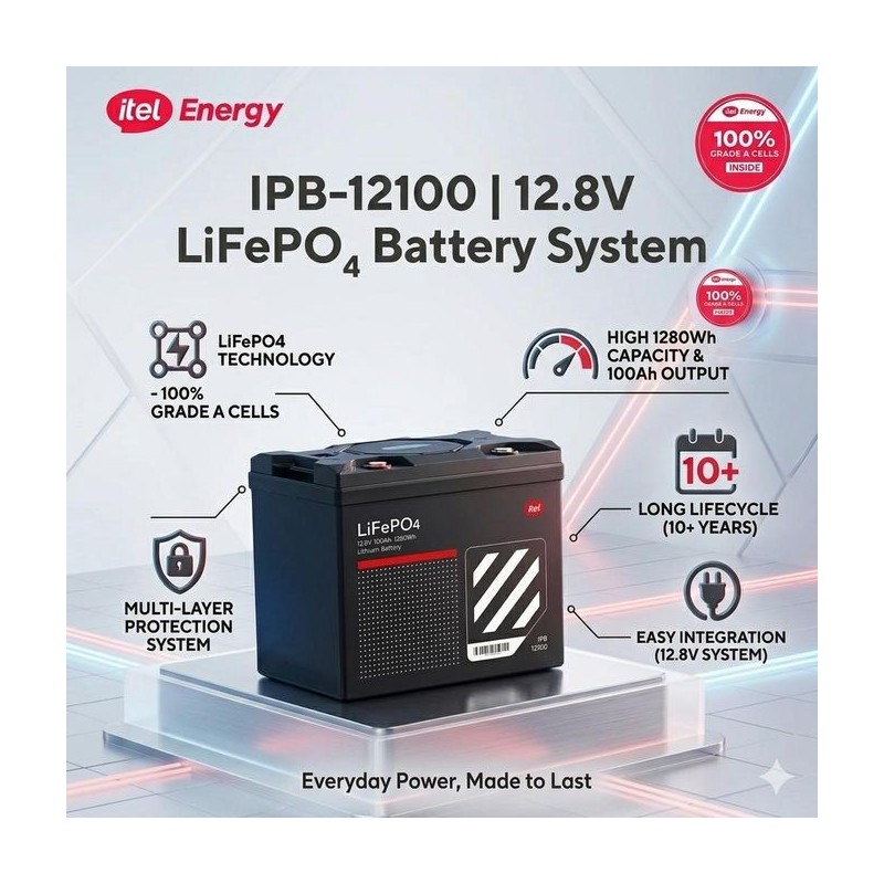 1.28KWH 12V 100AH ITEL LITHIUM BATTERY IPB_12100