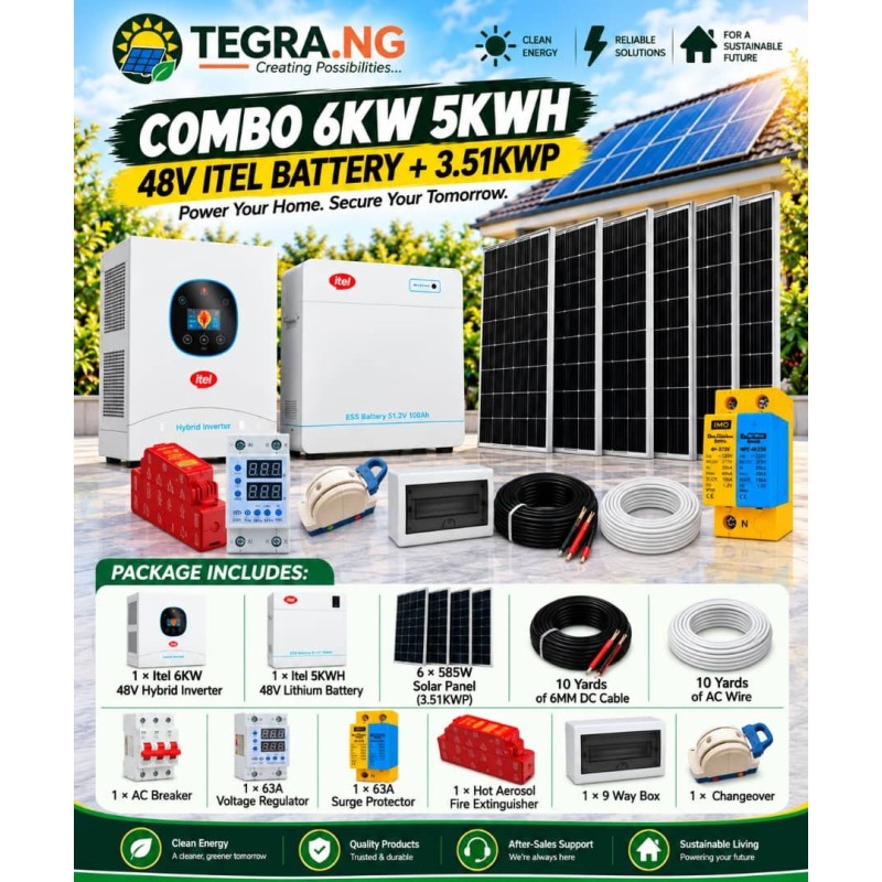 COMBO 6KW 5KWH 48V ITEL BATTERY + 3.51KWP