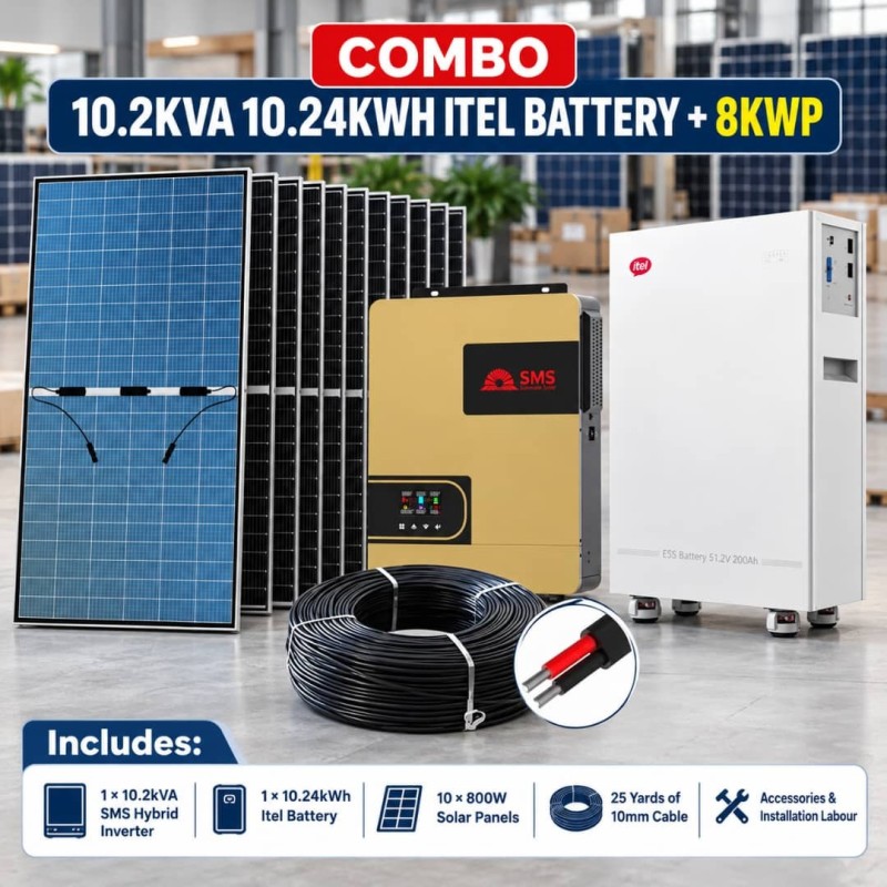 COMBO 10.2KVA 10.24KWH ITEL BATTERY  + 8KWP
